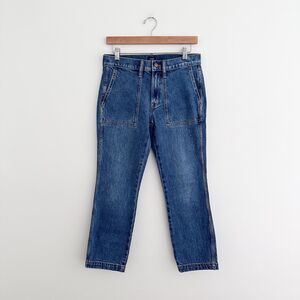 NWT J. Crew Utility Patch Pocket Cropped Jean Medium Wash Capsule Pant Size 25